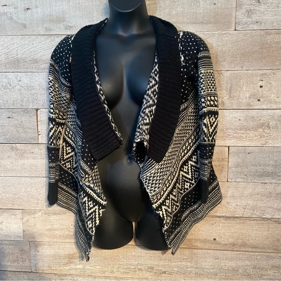 Miss Lulo women’s black & cream geometric open cardigan sweater in size m/l - Picture 1 of 8